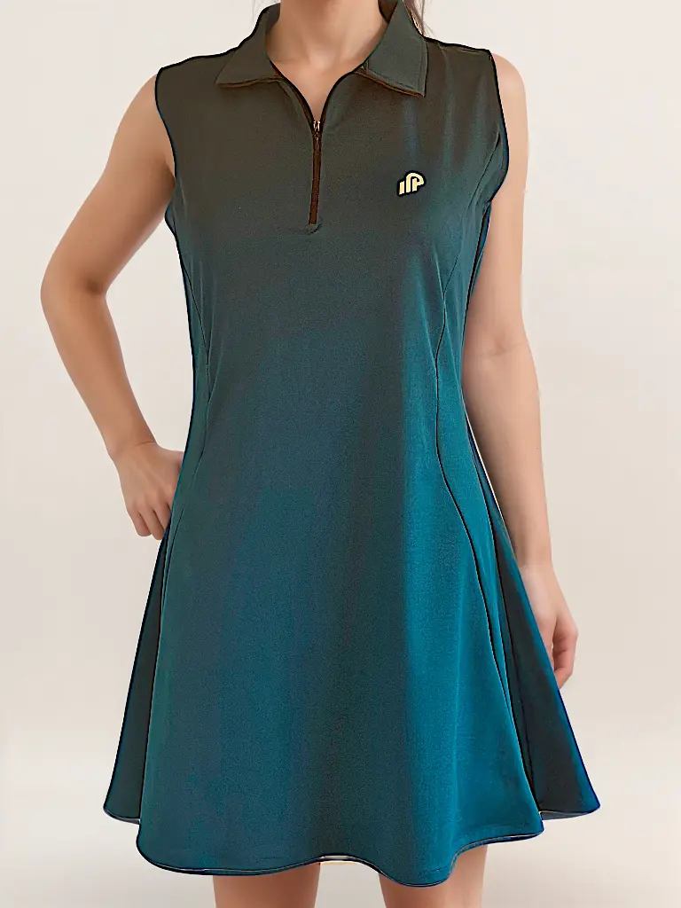 Matchpoint Women Athletic Apparel for racquet sports- Tennis, Badminton,Pickle ball -  Full Dress-Zipper (Large, Green)